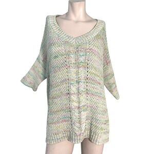 Pilcro & the Letterpress Colorful Cable Knit V Neck Oversized Pullover Sweater M